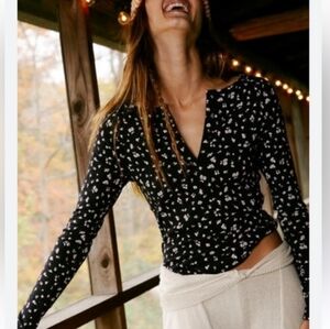 FREE PEOPLE Billie Split Neck Layering Top In Midnight Combo